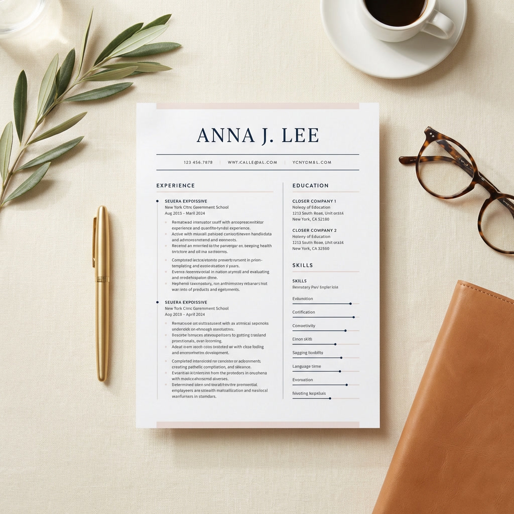 Beautifully designed resume on a styled desk