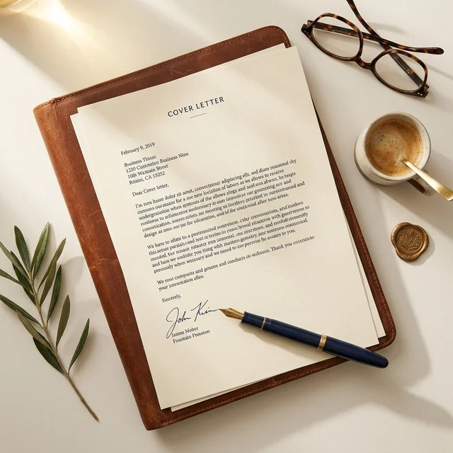 Beautifully written cover letter on a leather portfolio